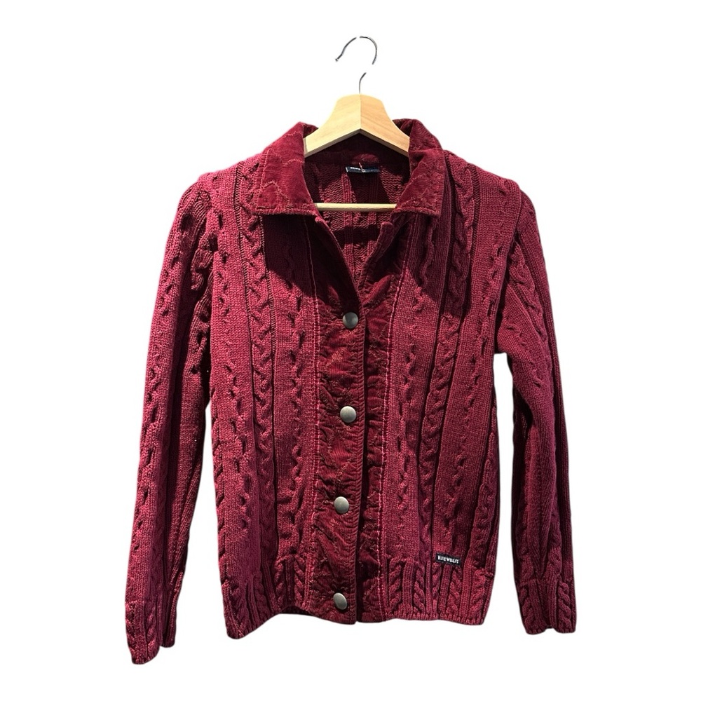 008 Red Cable Knit Button-Up Cardigan